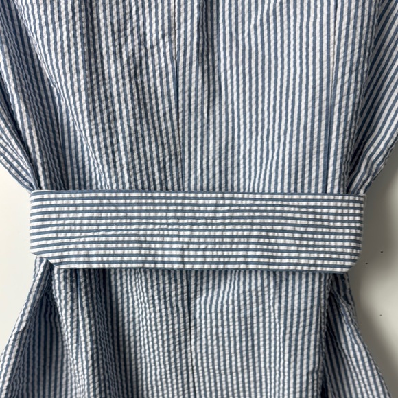 Anne Klein SEERSUCKER White&Blue Dress w/Pockets Self Tie NWT SZ 12 Classic - Picture 10 of 11